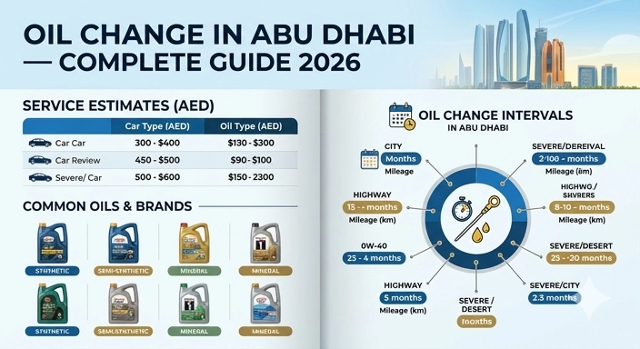 Oil Change in Abu Dhabi — Complete Guide for 2026 (Prices, Oils & Intervals)